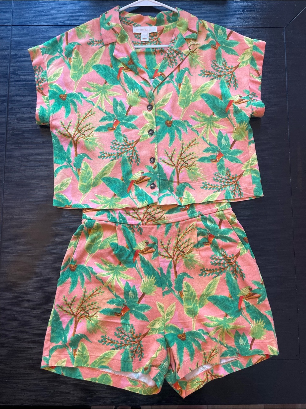Monteau LA Women’s Tropical Linen 2 piece RIO Beachwear Shirt and Shorts Set